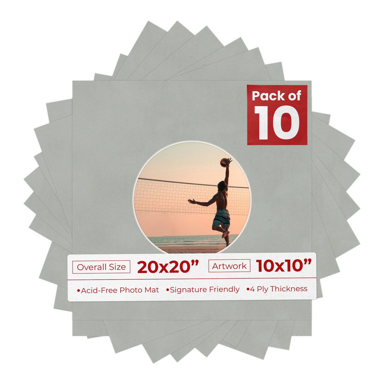Light Grey Suede Mat Board for 20x20 Frames - Circle Opening for 10x10 Photos